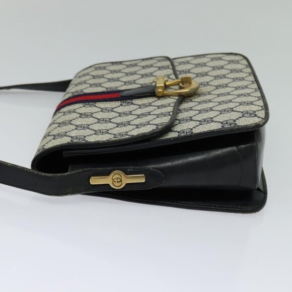 GUCCI GG Supreme Sherry Line Shoulder Bag PVC Navy Gold Red Auth - Picture 5 of 16